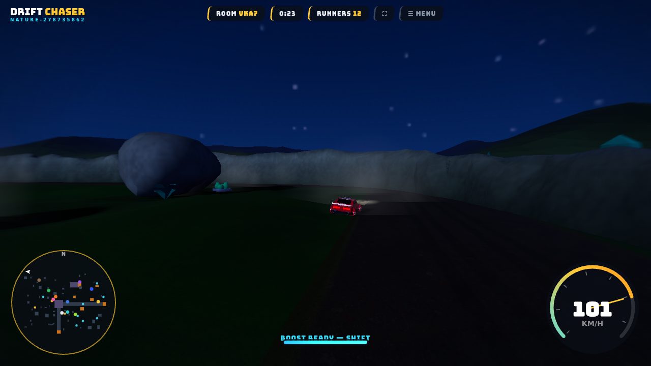 Drift Chaser — a night arena run under the stars, headlights on