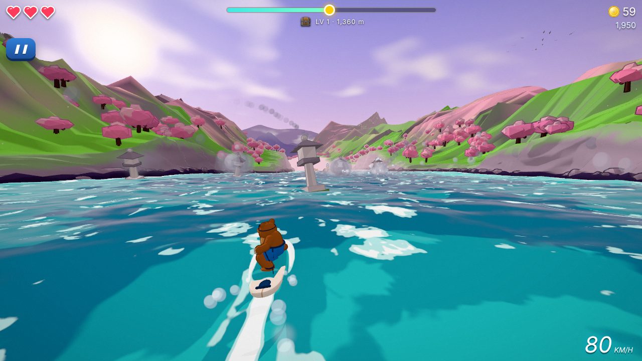 Rapid Surfer — riding into Blossom Valley, cherry trees on the hills