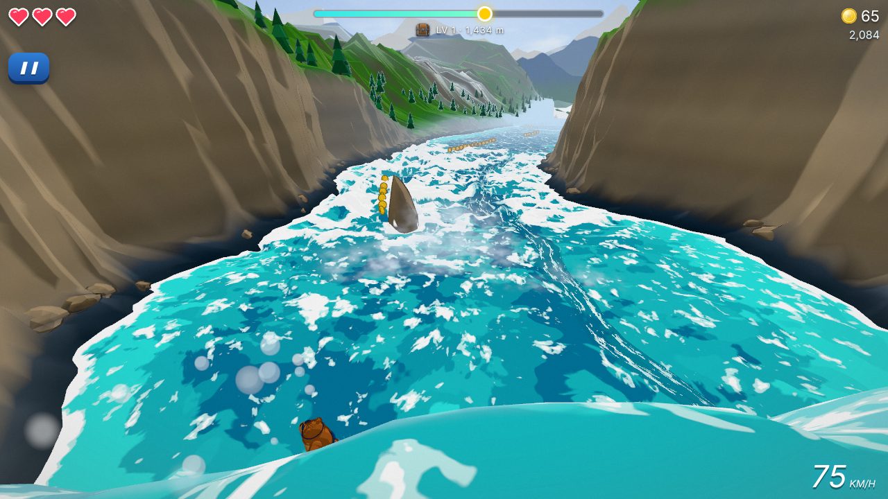 Rapid Surfer — tipping over the brink of a waterfall, the river dropping away below