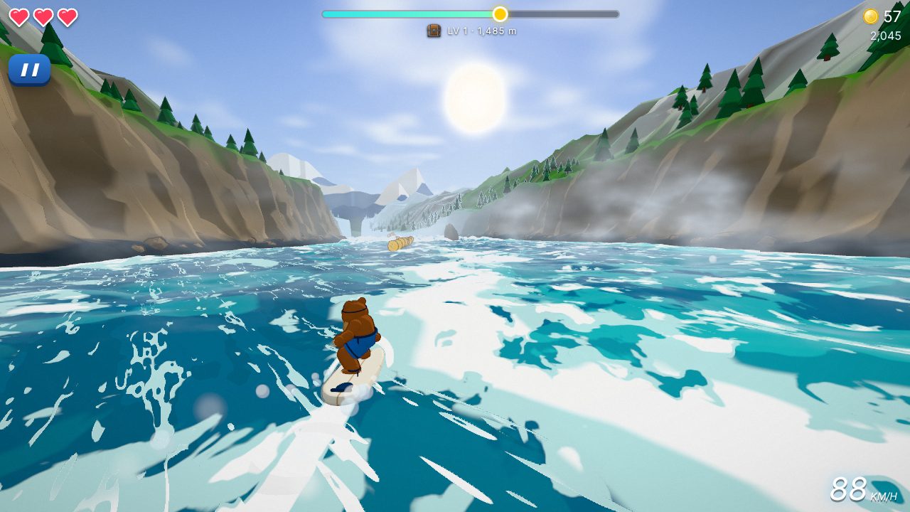 Rapid Surfer — the gorge opens toward snowy peaks in Glacier Gorge